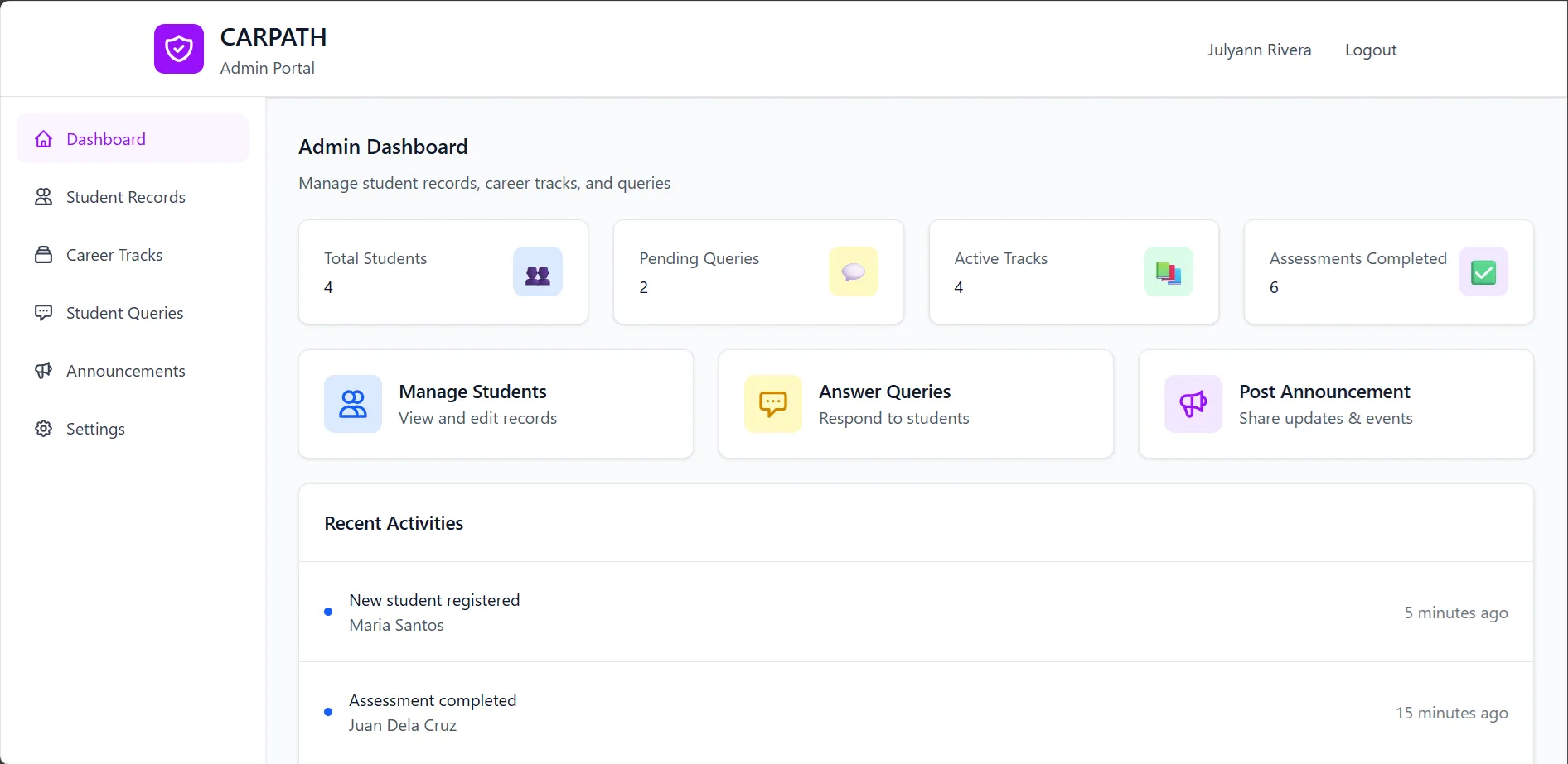 Career Path Recommender interface showing an assessment result with its supporting reasoning.